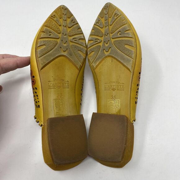 Spring Step L'Artiste Mules Shoes Womens Size 35 Yellow Leather Cutout Floral - Picture 12 of 13